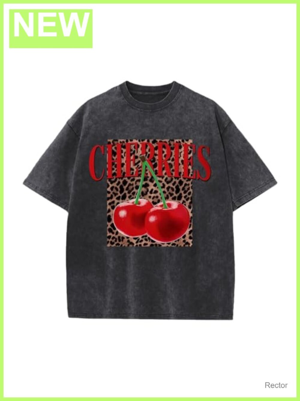 Oversized Cherry Graphic Tee Acid Wash Cotton Crewneck Streetwear Top